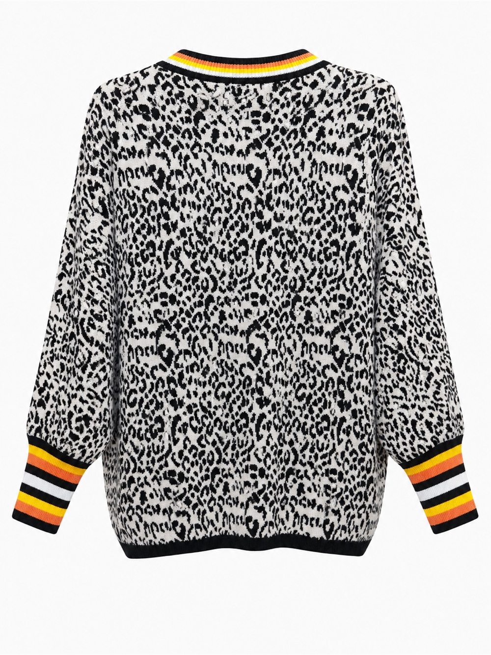 J.Nna Leopard-Print V-Neck Sweater with Yellow Stripe Trim - Picture 2 of 2